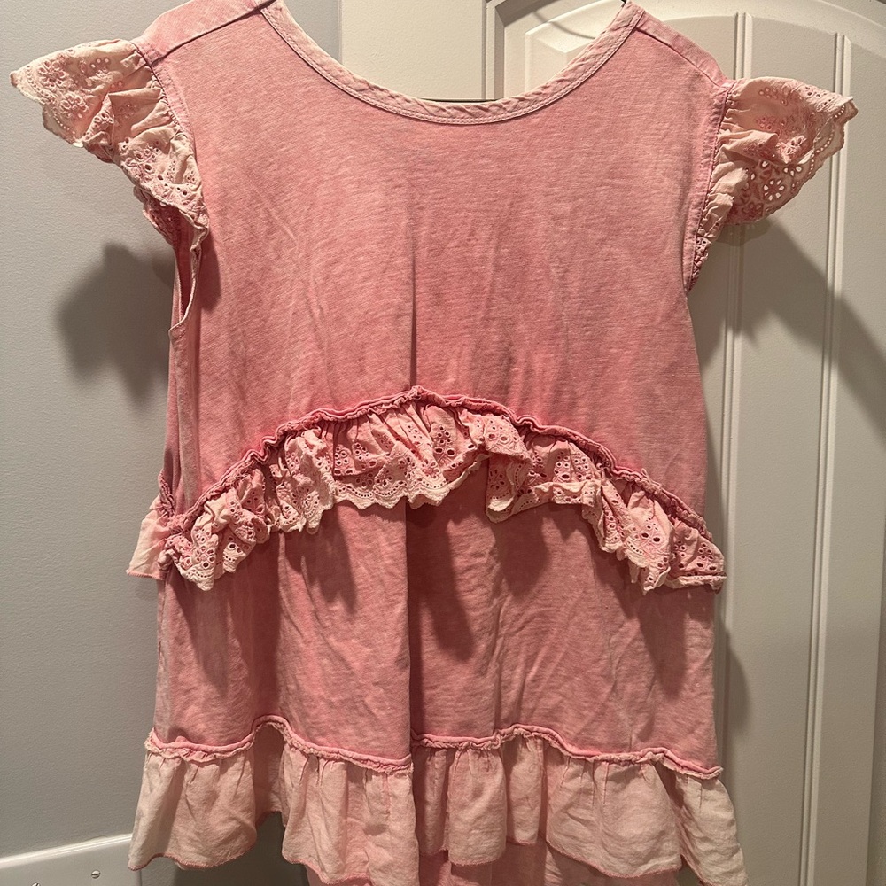 Easel Pink Ruffled Blouse with Flutter Sleeves